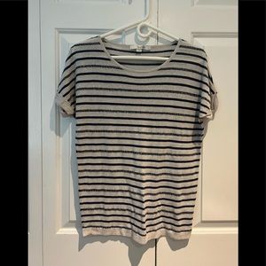 Boden Cream and Navy Striped Short Sleeve Top